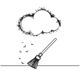 Cleaning logo. Broom with a pile of dust