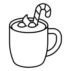 Cozy Hot Chocolate Mug with Candy Cane or Marshmallows vector