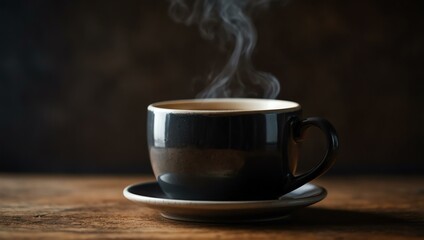 Steaming black coffee in a ceramic mug for cozy moments