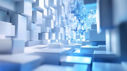 
3d rendering of white and blue abstract geometric background. Scene for advertising, technology, showcase, banner, game, sport, cosmetic, business, metaverse. Sci-Fi Illustration. Product display