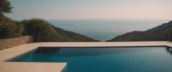 Fototapeta premium A beautiful white house with a refreshing pool in front