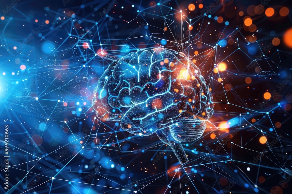 Poster A computer brain with interconnected circuits and components
