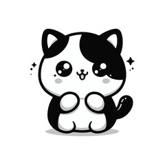 vector cute cat black and white with white background