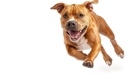 Obraz premium A dog running and looking up at the camera, great for animal-related content or as a fun illustration