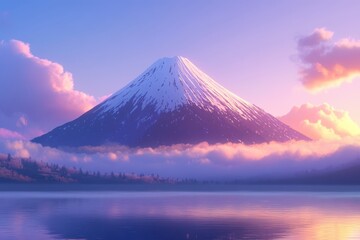 Fototapeta premium mount fuji, japan, sunset, clouds, water, mountains, clouds, mountains, mountains, mountains, mountains, mountains, mountains, mountains, mountains, m