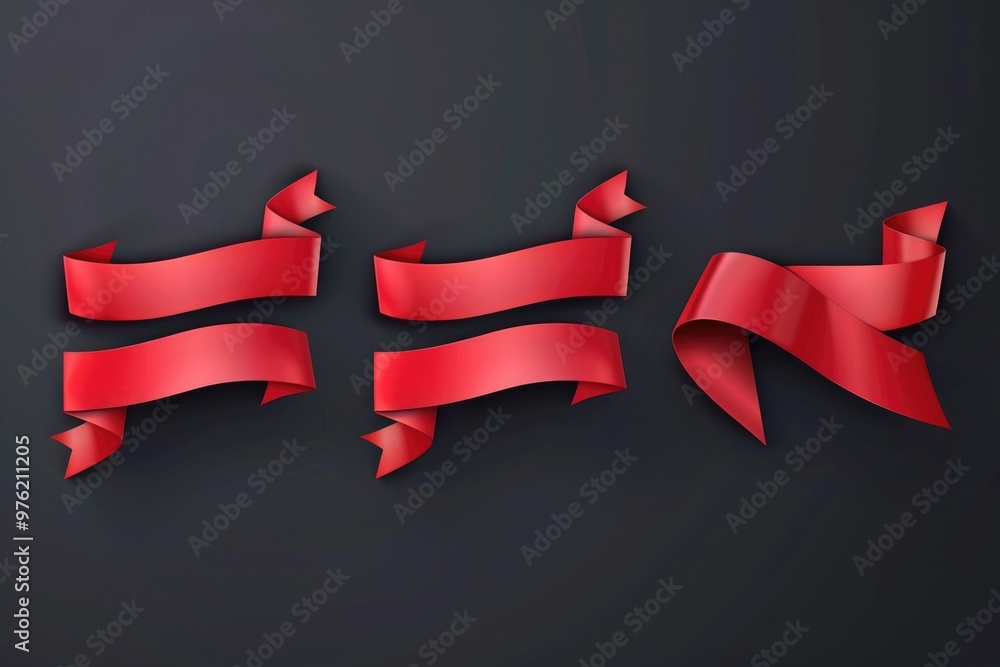 Poster a minimalist design featuring three red ribbons against a black backdrop, perfect for use in designs