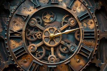 Fototapeta premium A detailed view of clockwork gears, ideal for illustration or educational purposes