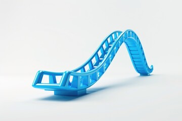 A blue roller coaster on a white surface, great for theme park or fair use