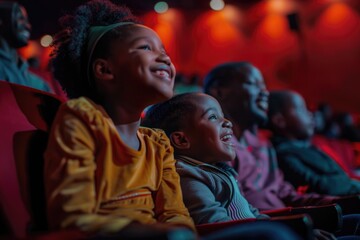 Group of friends or family enjoying a film at the cinema