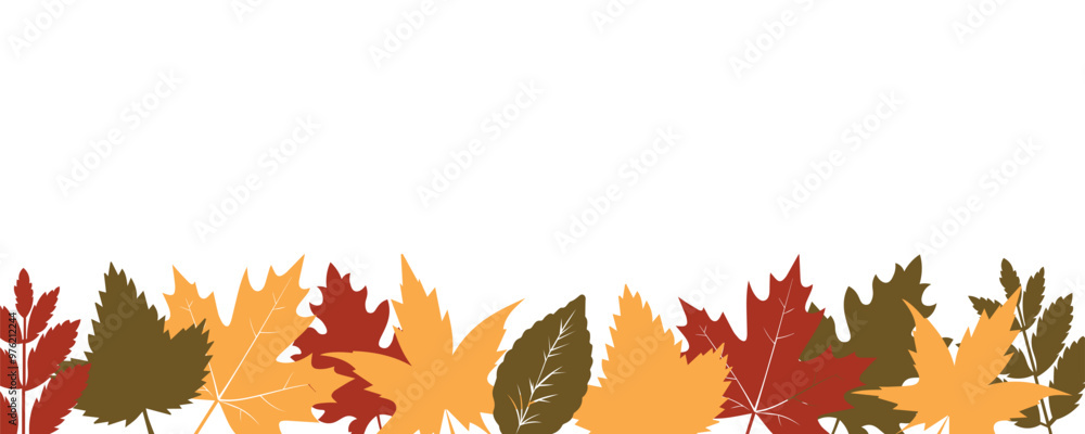 Aufkleber autumn leaves border on transparent background for fall concept. colorful maple birch frame banner w