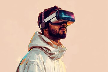 Obraz premium a man wearing a white hoodie and a pair of virtual reality glasses