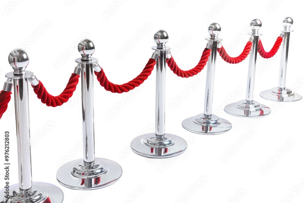 Poster roped posts with silver poles, often used for crowd control or event management