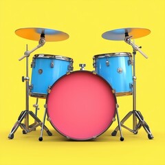 a blue drum kit on a yellow background