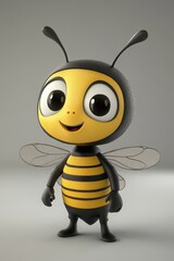 Obraz premium a cartoon bee with big eyes and a black and yellow body