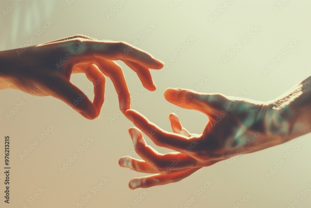 Poster a close-up shot of two hands reaching out to each other, conveying a sense of connection and intimac