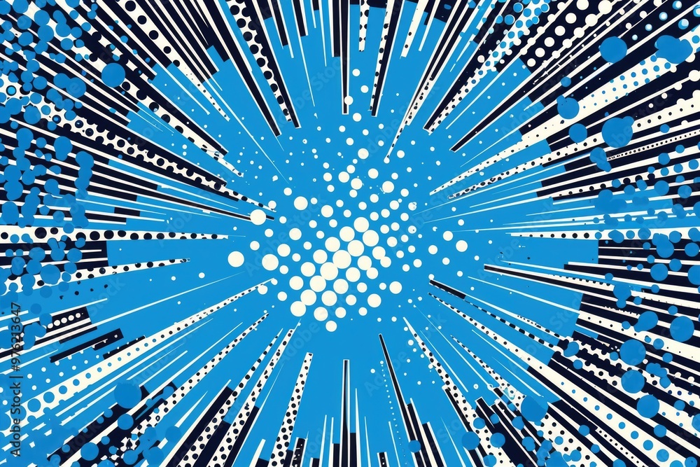 Poster abstract design featuring blue and white dots on a textured surface