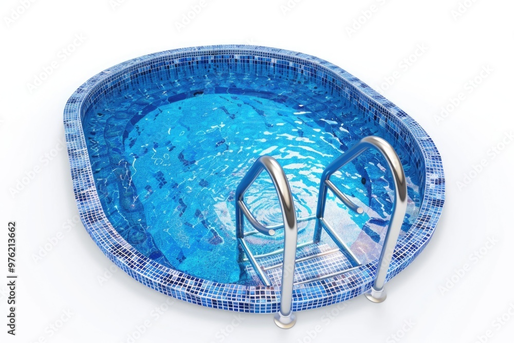 Poster A blue swimming pool with a metal ladder, perfect for a summer day or a backyard party