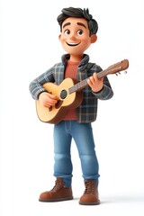 Obraz premium a cartoon boy playing the guitar