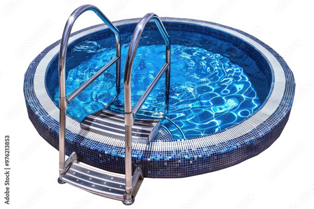 Poster a photo of a swimming pool with a ladder for entry and exit, great for illustrations and designs