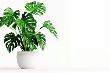 Fototapeta premium A small potted plant sits on a table with a white container, surrounded by calm atmosphere