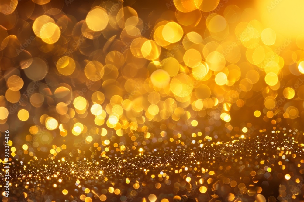 Poster a dazzling array of golden bokeh lights sparkles against a dark backdrop, radiating warmth and elega