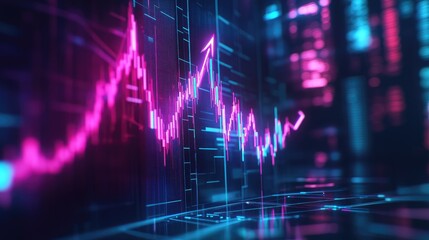 Fototapeta premium A glowing, abstract stock market graph with an upward trend.