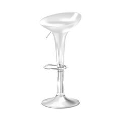 White swivel bar stool with foot rest. 3d mockup. High bar chair with adjustable height round chrome metal base. Realistic vector mock-up