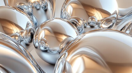 Abstract metallic spheres with reflective surfaces.