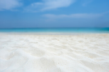 sand beach with blue sky. close up