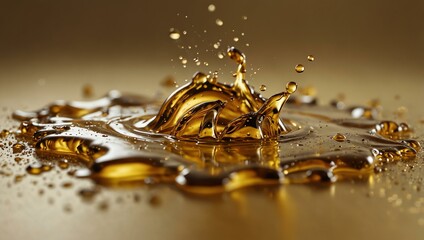 Super slow-motion oil splash on a golden background.