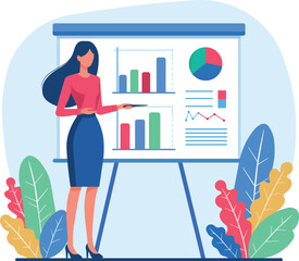 Woman leads presentation speaking in public about financial performance