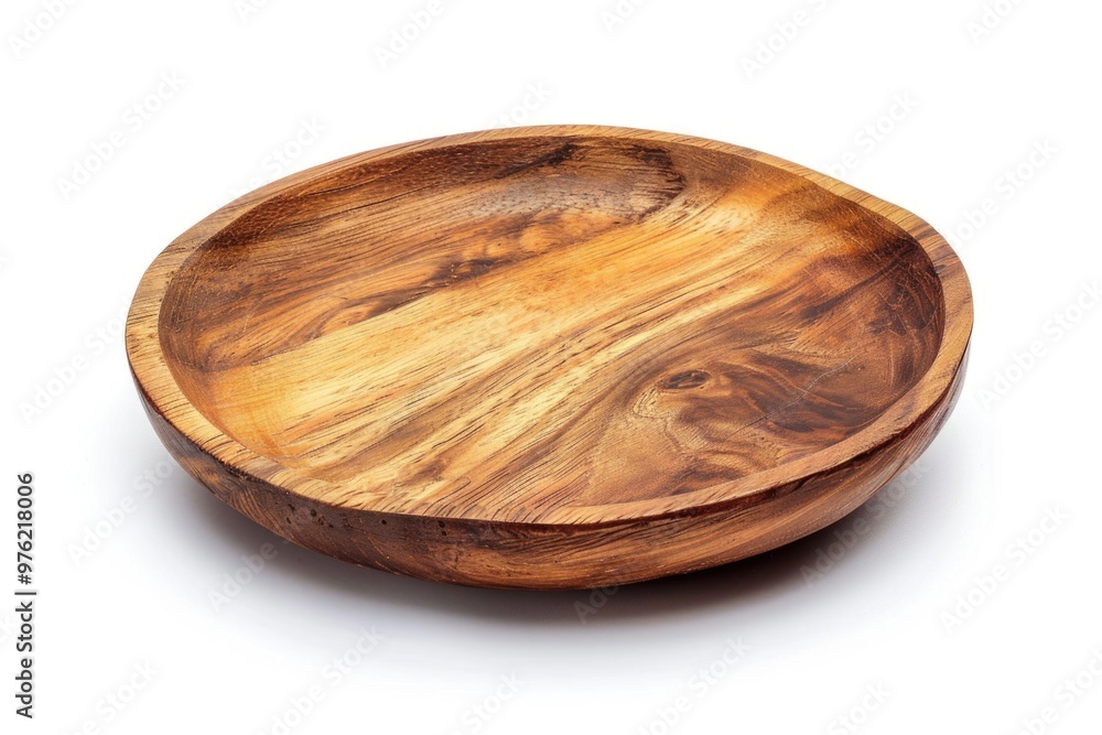 Poster a simple wooden bowl placed on a clean white surface, perfect for displaying small items or as a pro
