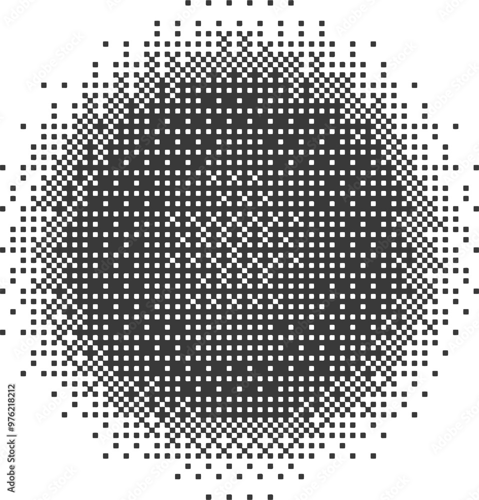 Poster bitmap pixel arcade game effect. circle with bit pattern texture. round y2k halftone element. aesthe