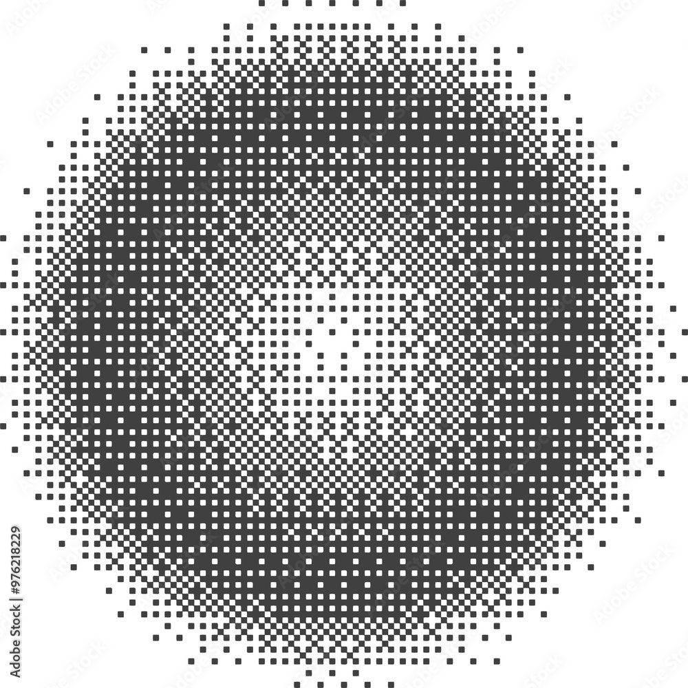 Poster bitmap pixel arcade game effect. circle with bit pattern texture. round y2k halftone element. aesthe