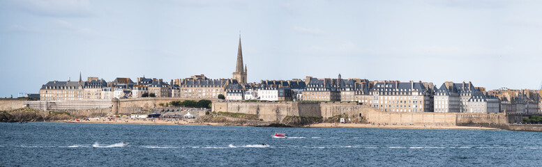 View to Saint-Malo city old town from Dinard promenade, Brittany, France