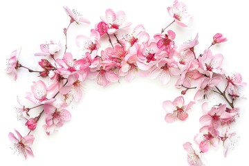 Obraz premium A branch of pink flowers against a clean white background