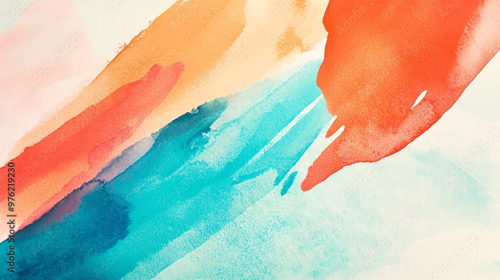Poster a vibrant watercolor abstract artwork with dynamic brush strokes in warm and cool tones creating a h