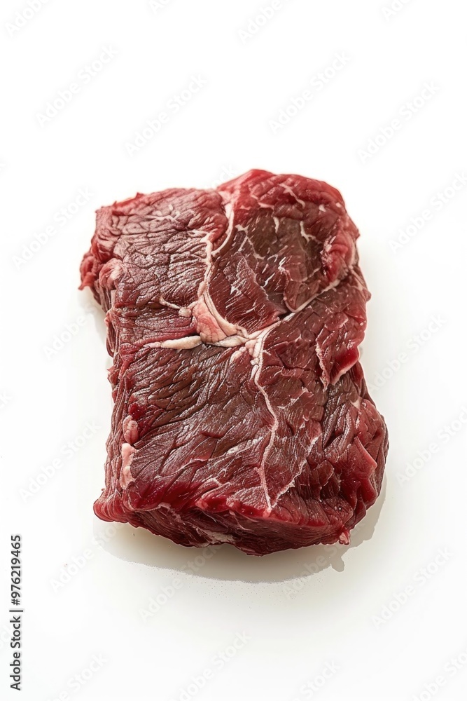 Poster Close-up shot of raw steak on a white surface, ideal for food-related content and illustrations