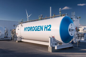 White And Blue Hydrogen Storage Tank