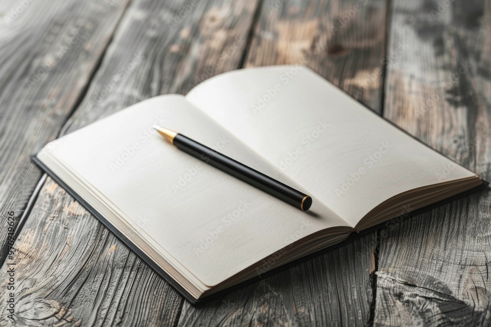 Poster A person is sitting at a desk with an open book and a pen, ready to take notes or write