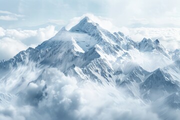 Obraz premium A majestic mountain peak shrouded in a blanket of snow and clouds, perfect for winter or adventure scenes