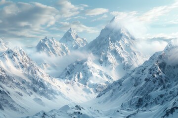 Fototapeta premium A serene landscape of snowy mountains and cloudy skies