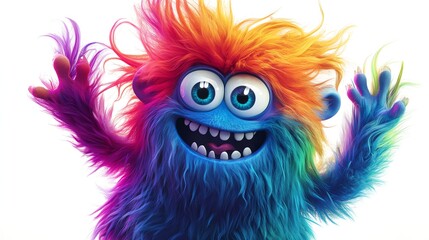 Naklejka premium A friendly, colorful monster with big, happy eyes and a toothy grin.