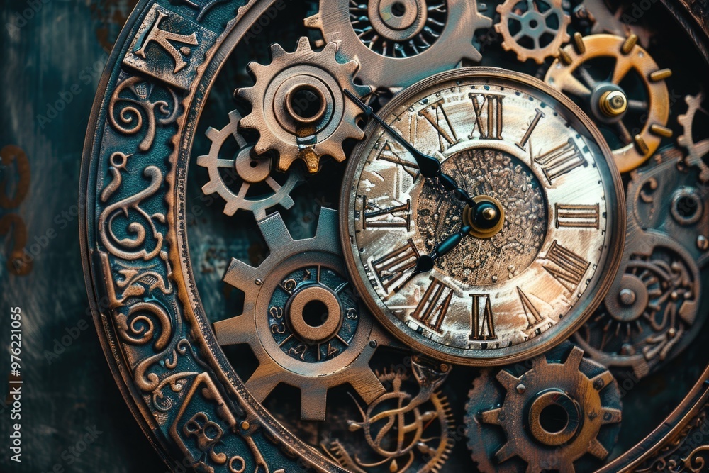 Aufkleber a detailed view of clock gears and mechanisms