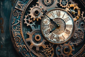 Obraz premium A detailed view of clock gears and mechanisms