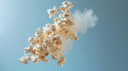 A burst of popcorn kernels soaring through the air