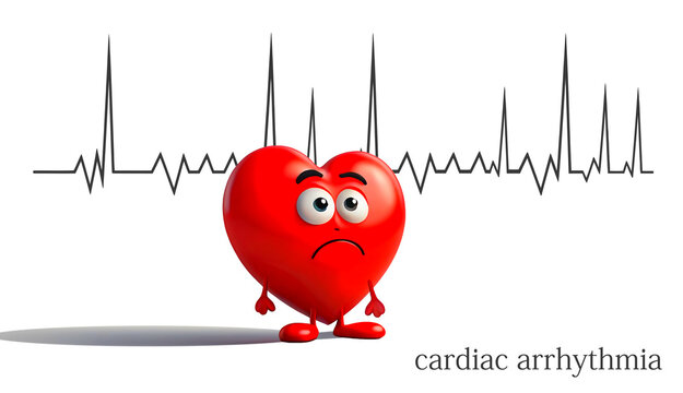 Heart arrhythmia themed cartoon.