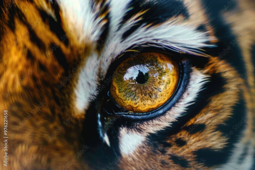 Aufkleber A close-up shot of a tiger's eye with intricate patterns and colors, suitable for use in wildlife or nature-related contexts