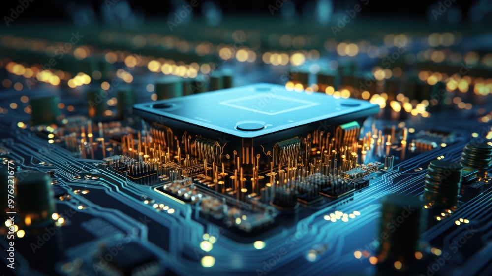 Poster close-up of a cpu on a circuit board