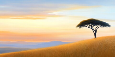 African Savannah Sunset With Acacia Tree
